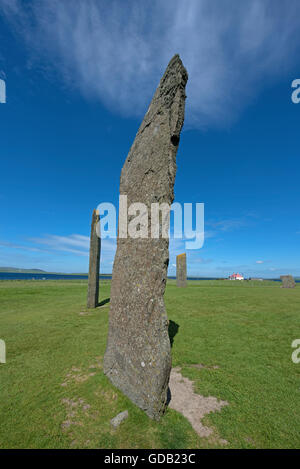 Stenness pietre permanente entro il Sito Patrimonio Mondiale dell'UNESCO, cuore delle Orcadi neolitiche. SCO 10,710. Foto Stock
