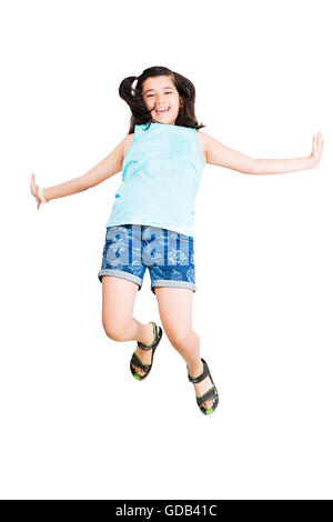 1 kid Girl Jumping energica vitalità Foto Stock