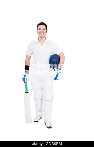 1 indian cricket sport giovane cricketer azienda bat con casco a giocare a cricket Foto Stock