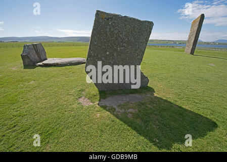 Stenness pietre permanente entro il Sito Patrimonio Mondiale dell'UNESCO, cuore delle Orcadi neolitiche. SCO 10,703. Foto Stock
