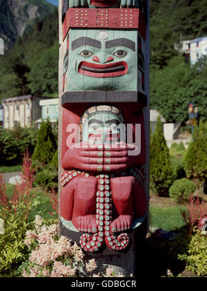 Il Totem Pole in Alaska Foto Stock