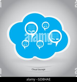 Isolato cloud blu con diverse bolle di chat e il testo su sfondo grigio Illustrazione Vettoriale