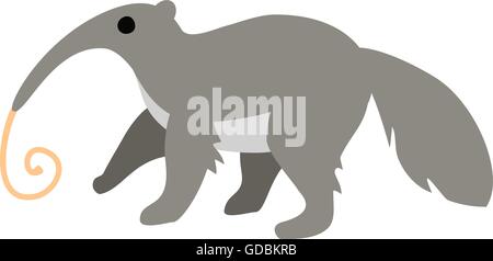 Cartoon carino anteater con linguetta lungo isolato su sfondo bianco. Illustrazione Vettoriale