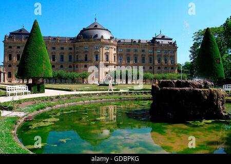 Residence e giardino, Wuerzburg, Baviera, Germania Foto Stock