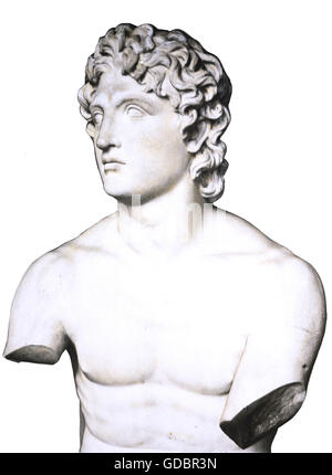 Alexander III "grandi", 356 - 10.6.323 BC, re di Macedonia 336 - 323 BC, Ritratto, Ritratto, statua in marmo di dettaglio, circa 340 BC, Glyptothek, Monaco di Baviera, Foto Stock