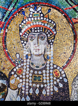 Theodora I, 497 - 28.6.548, Est imperatrice romana 1.8.527 - 28.6.548, ritratto, mosaico, Basilica di San Vitale, Ravenna, Italia, circa 540, dettaglio Foto Stock