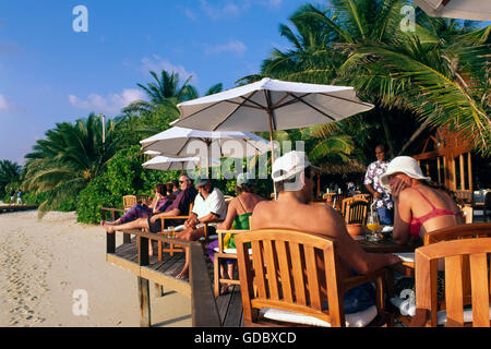 Il Beach bar su Baros Island, Maldive Foto Stock