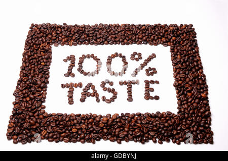 100 % testo del gusto fatto di chicchi di caffè Foto Stock