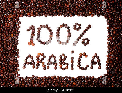 100% arabica testo fatto di chicchi di caffè Foto Stock
