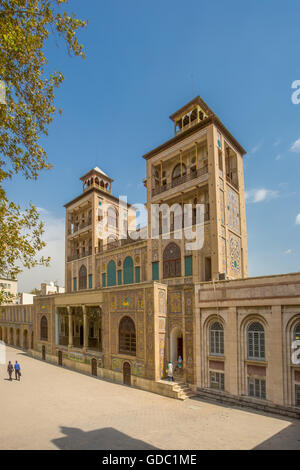 Iran,città di Teheran,Golestan Palace complesso,Shams-Al Emarat (edificio del sole). Foto Stock