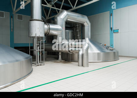 Acciaio tini di fermentazione su brewer factory Foto Stock