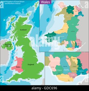 Mappa di Galles Illustrazione Vettoriale
