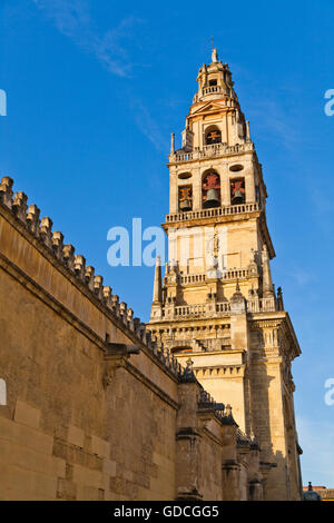 Il Campanile de La Mezquita di Córdoba nel sud della provincia spagnola di Andalusia in precedenza una città romana e una cultura islamica Foto Stock