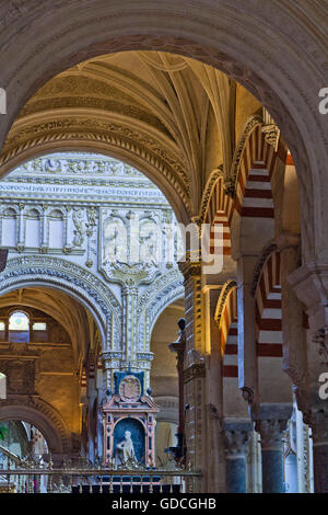 Il famoso interno di La Mezquita di Córdoba nel sud della provincia spagnola di Andalusia. Precedentemente noto come una città romana e un Islami Foto Stock