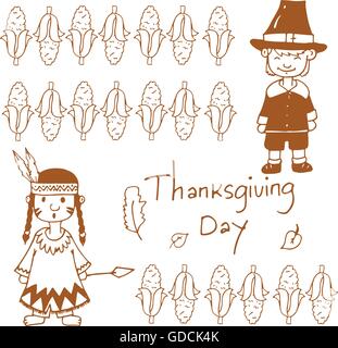 Doodle del giorno del Ringraziamento del mais Illustrazione Vettoriale