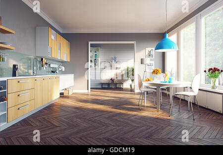 Cucina moderna con interni. 3d concept Foto Stock