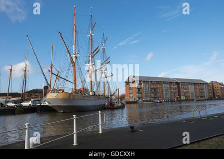 Nave a vela "Kaskelot' in restauro a Gloucester docks Foto Stock