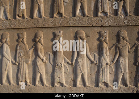 Iran,Persepolis città,le rovine di Persepolis,Valvola limitatrice a Palazzo Apadana Foto Stock