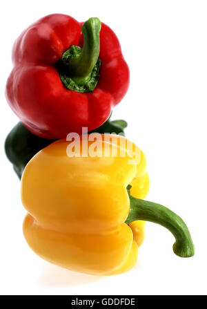 Rosso dolce, giallo dolce e il dolce peperone verde Capsicum annuum Foto Stock