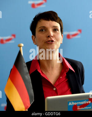 Berlino, Germania. Il 15 luglio 2016. Frauke Petry, portavoce dell'Alternativa per la Germania (AFD), partito affronta i giornalisti prima di un incontro del file AfD esecutivo, a Berlino, Germania, 15 luglio 2016. Foto: RAINER JENSEN/dpa/Alamy Live News Foto Stock