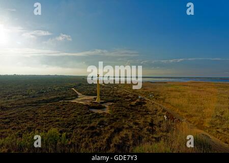 Mirador Zigurat desembocadura de l'Ebre,delta del fiume Ebro,riserva naturale,Parco Naturale del Delta de l'Ebre Foto Stock