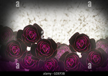 Gruppo di fantasia rosa scuro e violetta purle roses pattern linea luce incandescenza su argento bokeh splendente sfondo stile Foto Stock