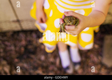 Ragazza con una rana Foto Stock