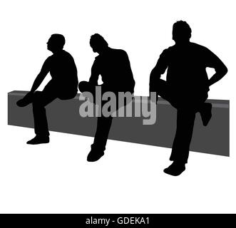 Tre uomini seduti sul recinto su sfondo bianco Illustrazione Vettoriale