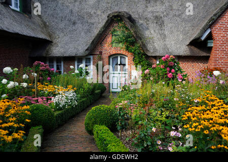 Frisone house, con tetto di paglia house, Sankt Peter Ording, Frisia settentrionale, Schleswig-Holstein, Germania Foto Stock