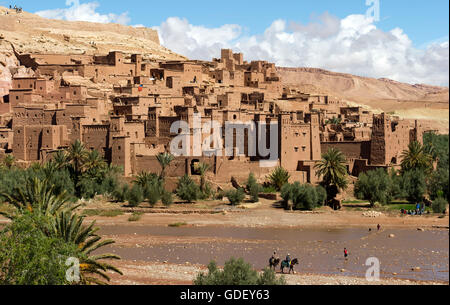 Marocco, Africa, Kasbah Ait Benhaddou, UNESCO Weltkulturerbe, Ouarzazate, Valle di Casbah Foto Stock