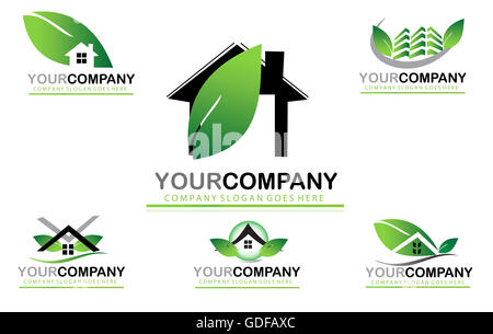 Foglia verde immobiliare set logo Foto Stock