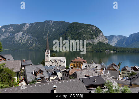 Hallstatt, chiesa parrocchiale, lago Hallstatt, Austria superiore, Austria, Europa Foto Stock