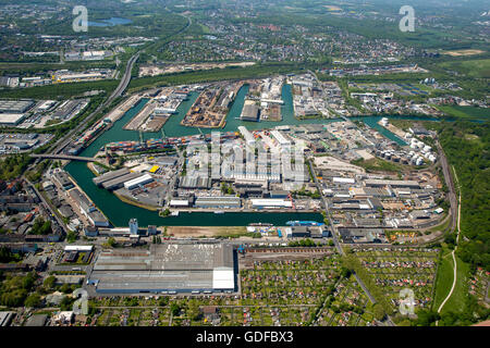 Vista aerea, porto di Dortmund, porto interno, Dortmund-Ems Canal, contenitore porta, il porto di Dortmund AG, Dortmund, distretto della Ruhr Foto Stock