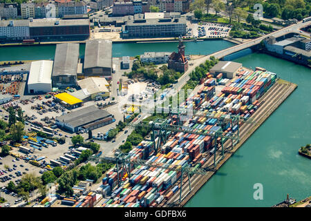 Vista aerea, container del porto di Dortmund, porto interno, Old Port Authority, Dortmund-Ems Canal, contenitore porta Foto Stock