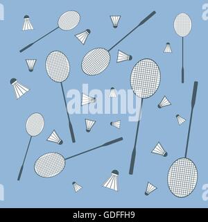Bella immagine di coloratissimi badminton racchette e volani su uno sfondo colorato Illustrazione Vettoriale