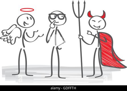 Imprenditore con angelo e demone coach Illustrazione Vettoriale