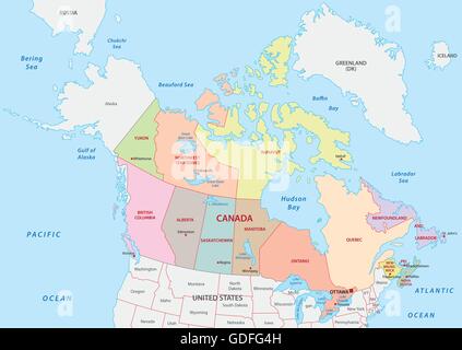 Illustrazione vettoriale di una politica e amministrativa di mappa del Canada Illustrazione Vettoriale