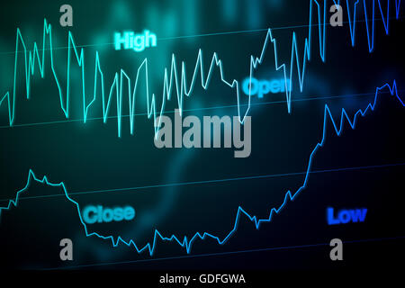 Il mercato azionario grafico o diagramma in blu visualizzato sullo schermo. Foto Stock