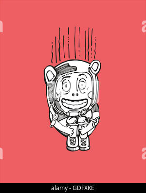 Disegnata a mano immagine o disegno di uno strano personaggio che cadono dal cielo Foto Stock