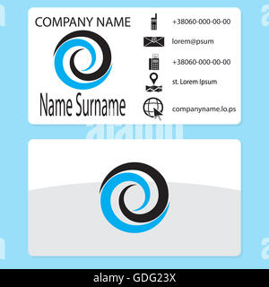 Business card con il logo del marchio whirlpool. Business card modello con idromassaggio di acqua, vettore vortex e turbolenza, turbine logo Foto Stock