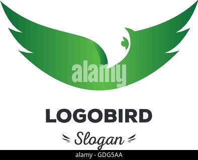 Divertimento, bellezza, isolato, cartoni animati geek eagle vola ali spiegate, ovale forma vettoriale, minimale, piatta e rotonda logotipo stilizzato, colore verde modello logo,bird,eagle,hawk,avvoltoio, piume,ali logo elemento Illustrazione Vettoriale