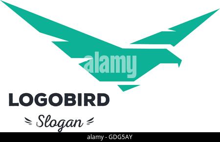 Isolato, cartoon, geek, rigorosa flying eagle, triangolare forma vettoriale, minimalismo, piatta, elegante, geometrica logotipo stilizzato, colore turchese modello logo, bird, ali, piume, eagle logo elemento Illustrazione Vettoriale