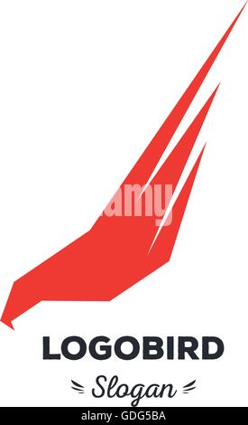 Isolato, cartoon, geek, rigorosa flying eagle, triangolare forma vettoriale, minimalismo, piatta, elegante, geometrica logotipo stilizzato, colore rosso modello logo, bird, ali, piume, elemento eagle logo. Illustrazione Vettoriale