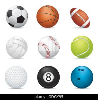 Sport palle su sfondo bianco Illustrazione Vettoriale