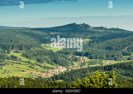 Bad Großpertholz: vista dalla torre di osservazione a Schwarzenberg nel Parco Naturale Nordwald alla direzione Harmanschlag e ne Foto Stock