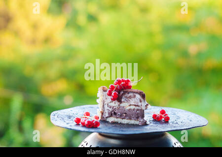 Fetta di gelato tiramisù torta con mirtilli rossi Foto Stock