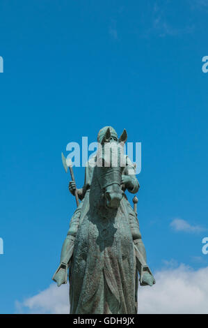 Statua di Robert the Bruce re di Scozia a Bannockburn sito di Battaglia di Bannockburn 1314 nr Stirling Scozia Scotland Foto Stock