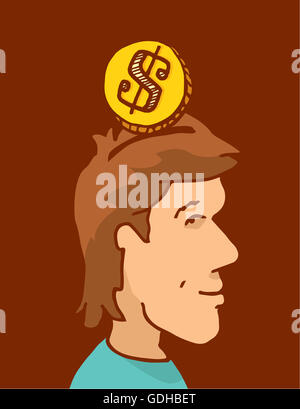 Cartoon illustrazione di Coin entrando in testa o la mente Foto Stock