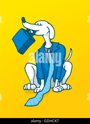 Cartoon illustrazione di un fedele imprenditore lavora come un cane in costume di business Foto Stock