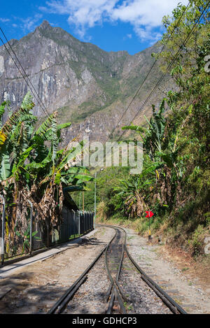 La ferrovia via attraversando la giungla e il fiume Urubamba, collegando il Machu Picchu village alla stazione idroelettrica, utilizzato prevalentemente per il Foto Stock